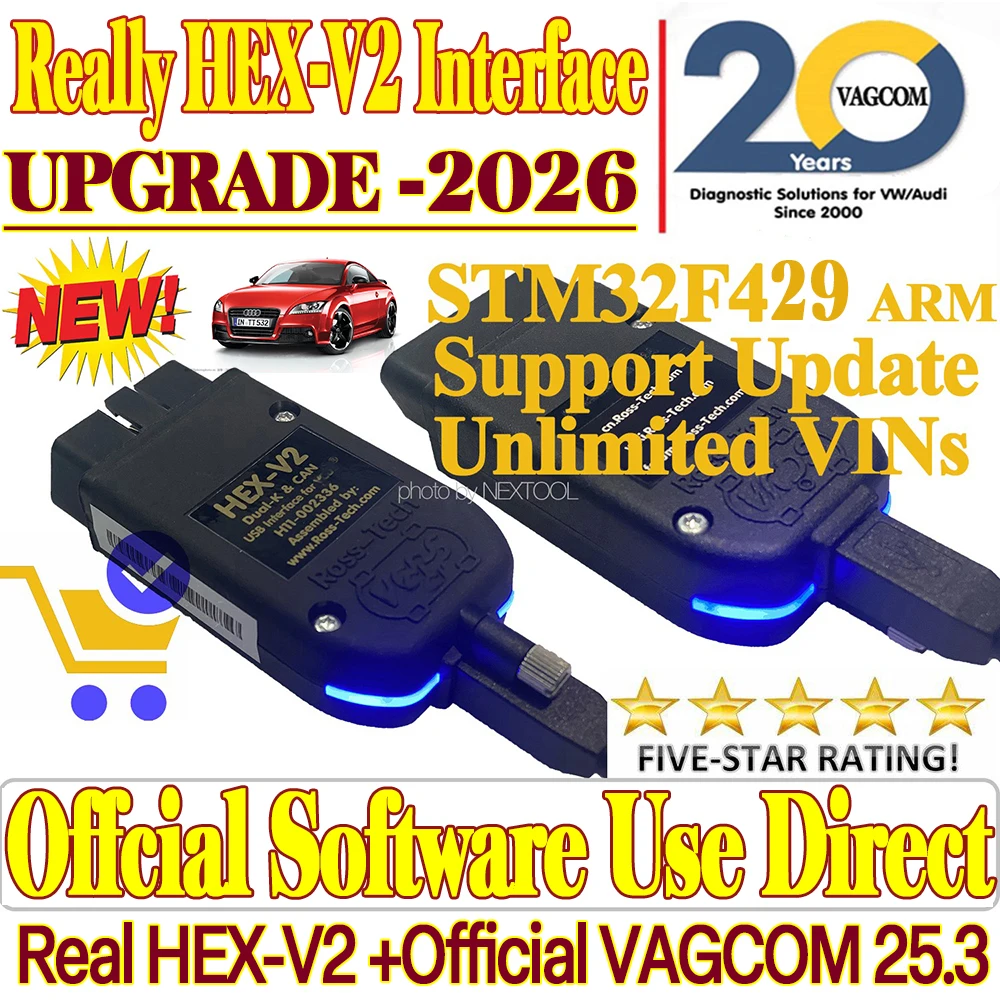 Cable OBDII 2026, Interfaz VAG-COM, VAG HEX V2 Actualización V26.3, Interfaz USB para VW, AUDI, Skoda, Seat, REAL V2, Herramienta VCDS Multilingüe