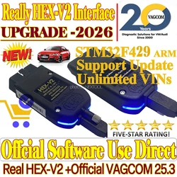 2026 OBDII Cable VAG-COM Interface VAG HEX V2 Update V26.3 USB Interface FOR VW AUDI Skoda Seat REAL V2 Multilingual VCDS TOOL