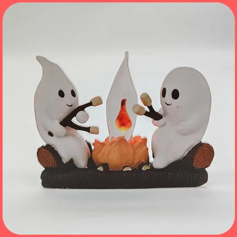 

AA89-Ghost Campfire Flickering Night Light Flame Halloween Nightlight 3D LED Small Faux Campfire Night Light Decor