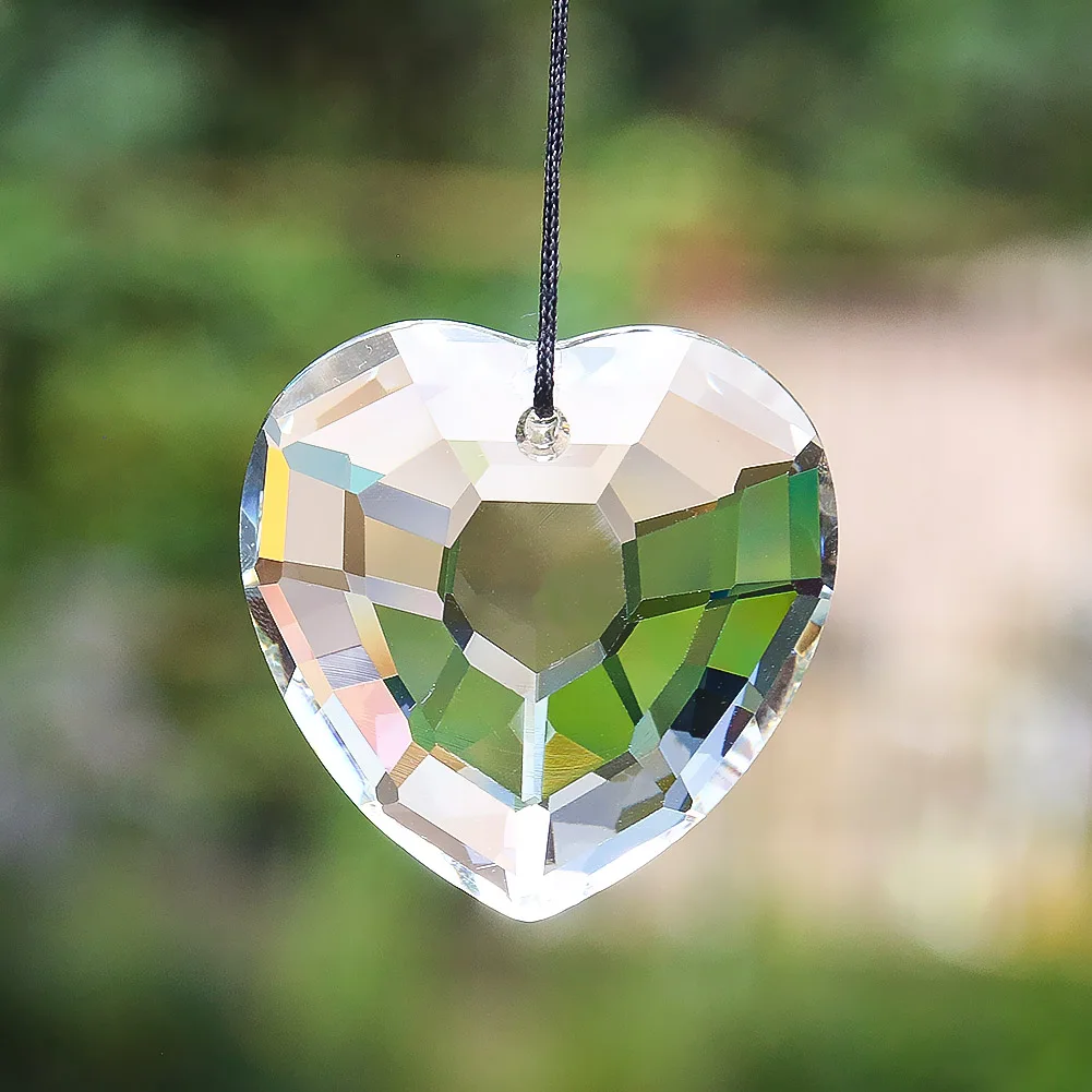 45MM Clear Charm Faceted Prism Glass Love Heart Crystal Sparkling Sun Catcher Pendant Chandelier Lamp Dangle Parts Wedding Decor