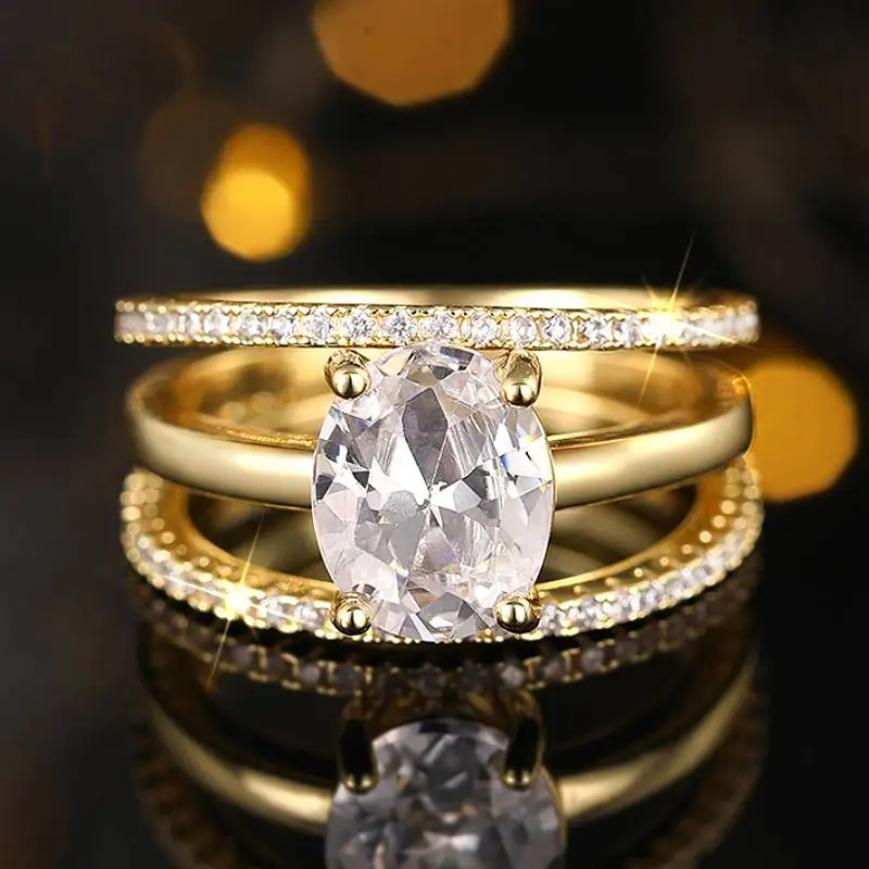 Huitan Damenring, 3 Stück/Set, modische Accessoires für Hochzeit, Luxus-Party, eingelegter funkelnder CZ, vielseitiger, charmanter Alltagsschmuck