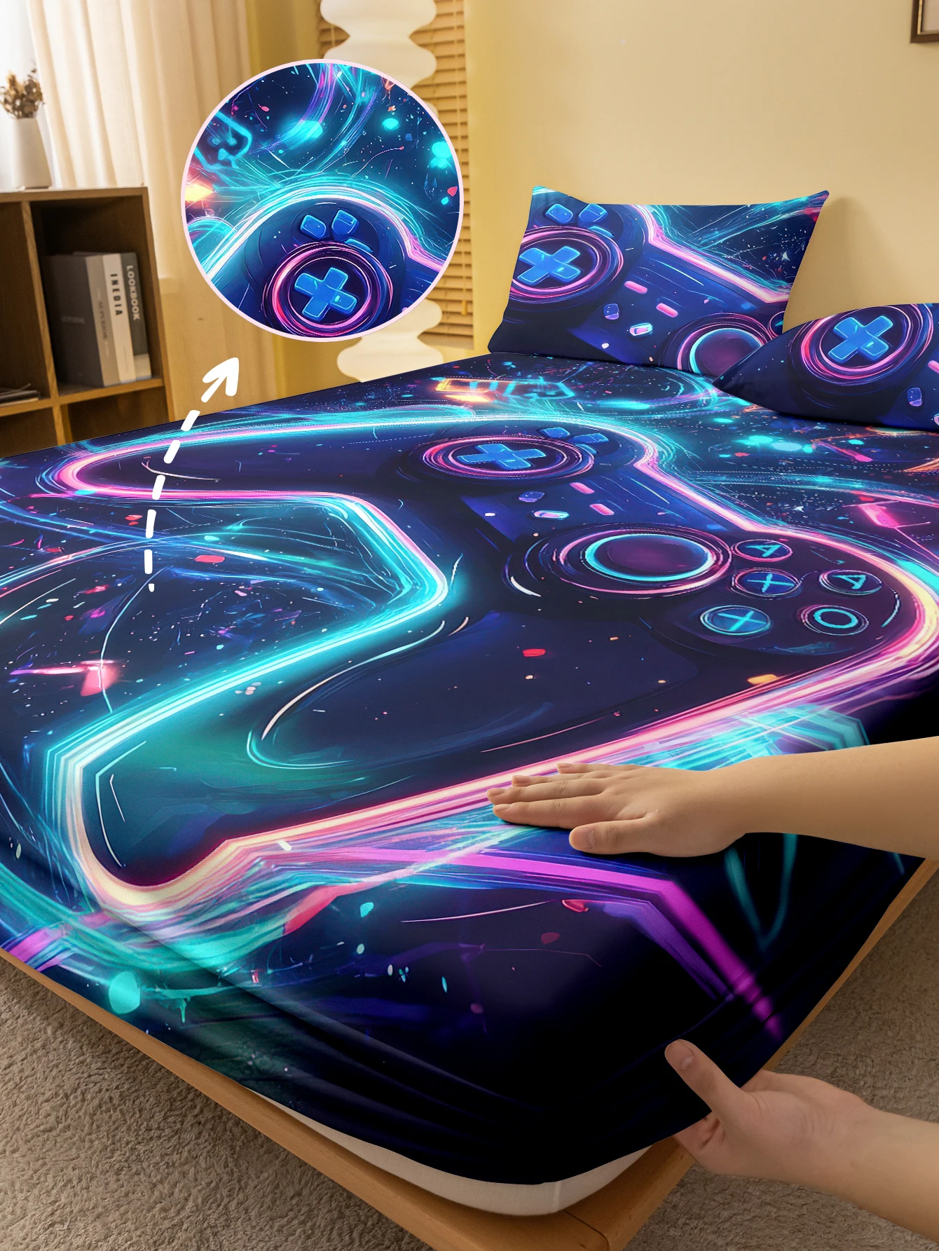 

1 простая современная игровая ручка с цифровым принтом, матовая простыня, покрывало для кровати с принтом в спальне, постельное белье (без наволочки)