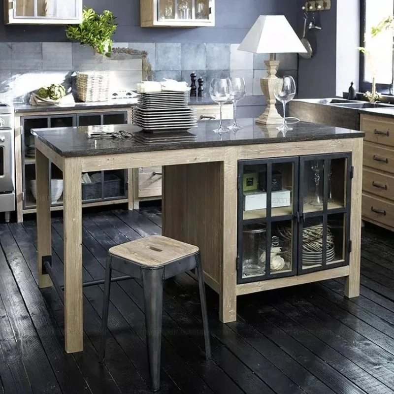 Nordic Solid Wood Zhongdao Platform Marble Country Kitchen, Sideboard Storage Cabinet, Dining Table, Cooking Table