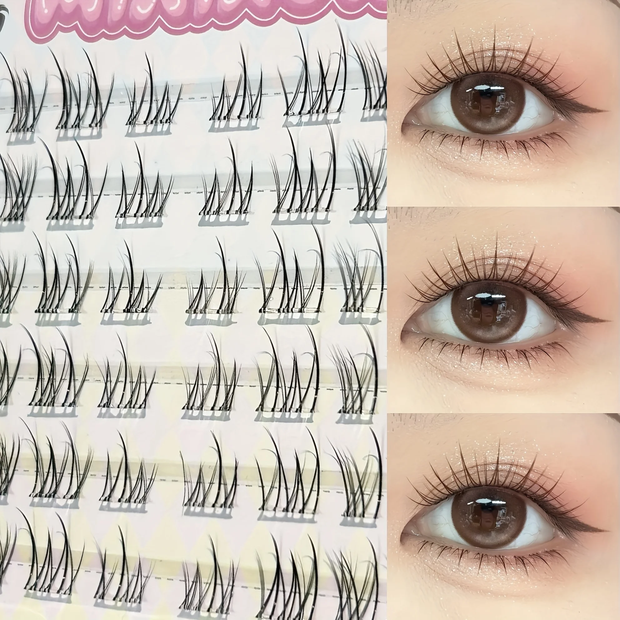 Mixiaohe Glue-Free Natural Lashes 60 Clusters C Curl 10-13mm Reusable Self-Adhesive DIY Daily Photo Makeup