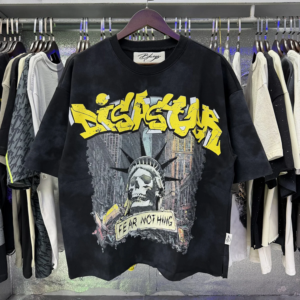 Men's casual trendy brand letter print BKYS Hellfest F-Terry Cropped t shirtTee hot diamond looped short sleeved T-shirt