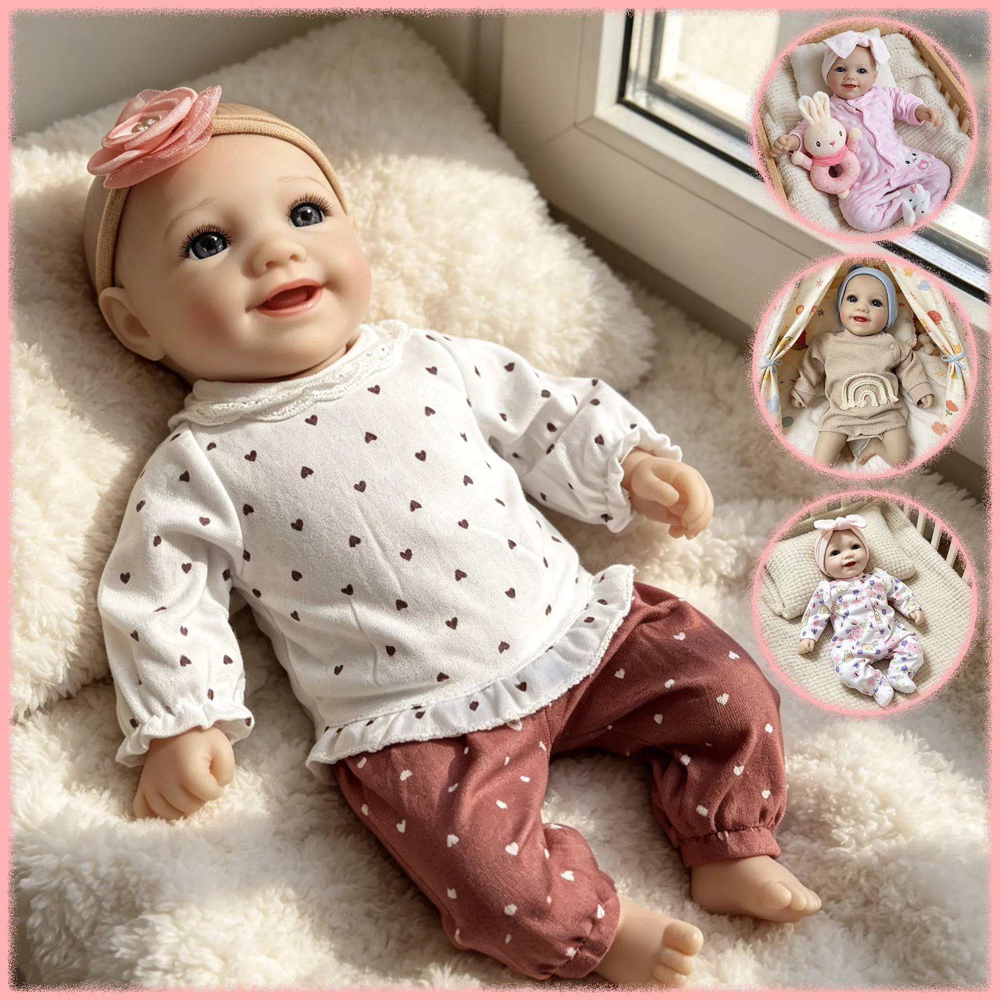 

Multiple Styles Choose 17inch Lifelike Reborn Baby Doll Smiling Soft Cloth Body Hand Painted Hair Multiple Layers Painting Skin