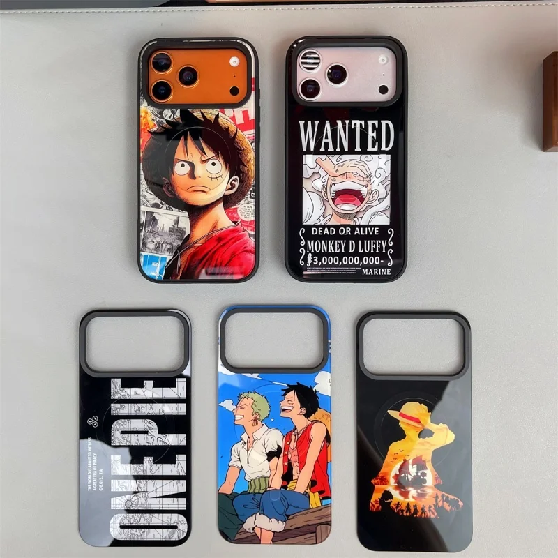 

Double-layer O-One P-Piece Luffy Zoro Magsafe Wireless Charge Case for iPhone 11 12 13 14 15 16 17 Pro Max Plus Magnetic Cover