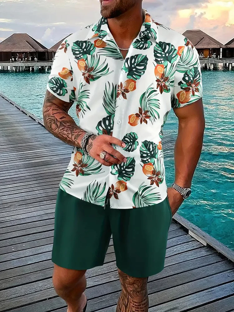 Hawaiian Men\'s Short-sleeved Shirt And Beach Shorts Set Summer Casual Men\'s Shirt Beach Vacation Loose Breathable Men\'s Shorts