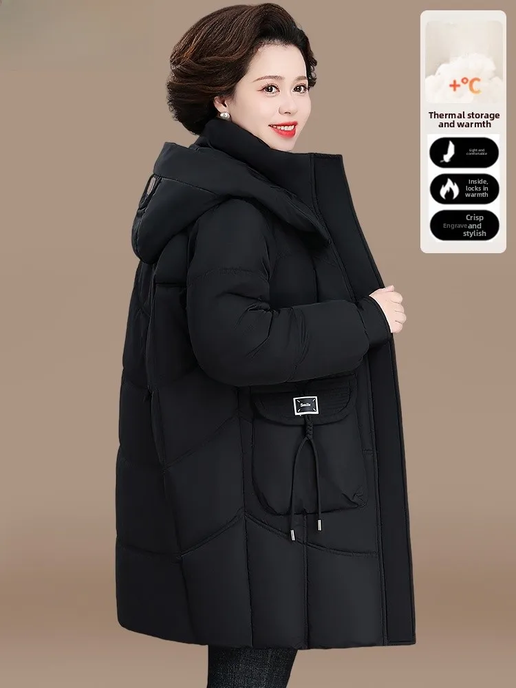 

Thiened down Cotton Jaet Women's Warm Outerwear Long Sve Zipper Closure Faionable Loose Fit Mid-Length Coat