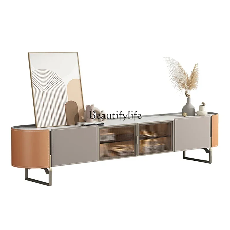 

ls 04Slate saddle leather TV cabinet modern simple living room size apartment floor cabinet