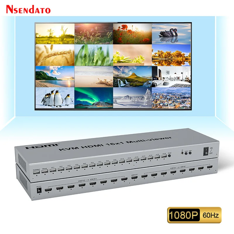 HDMI USB KVM Quad Screen Multi viewer 1080p 60Hz 16 in 1 out 16 Way HDMI Seamless Switch Multiviewer Divider for Mouse Keyboard