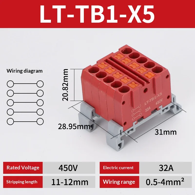 Push-in-Klemmenblock, Mehrfach-Ein- und Ausgangsklemme, Schnellverbindung von Drähten, DIN-Schienen-Kabelverbinder, Universelle Anschlussdose TB1-X6D