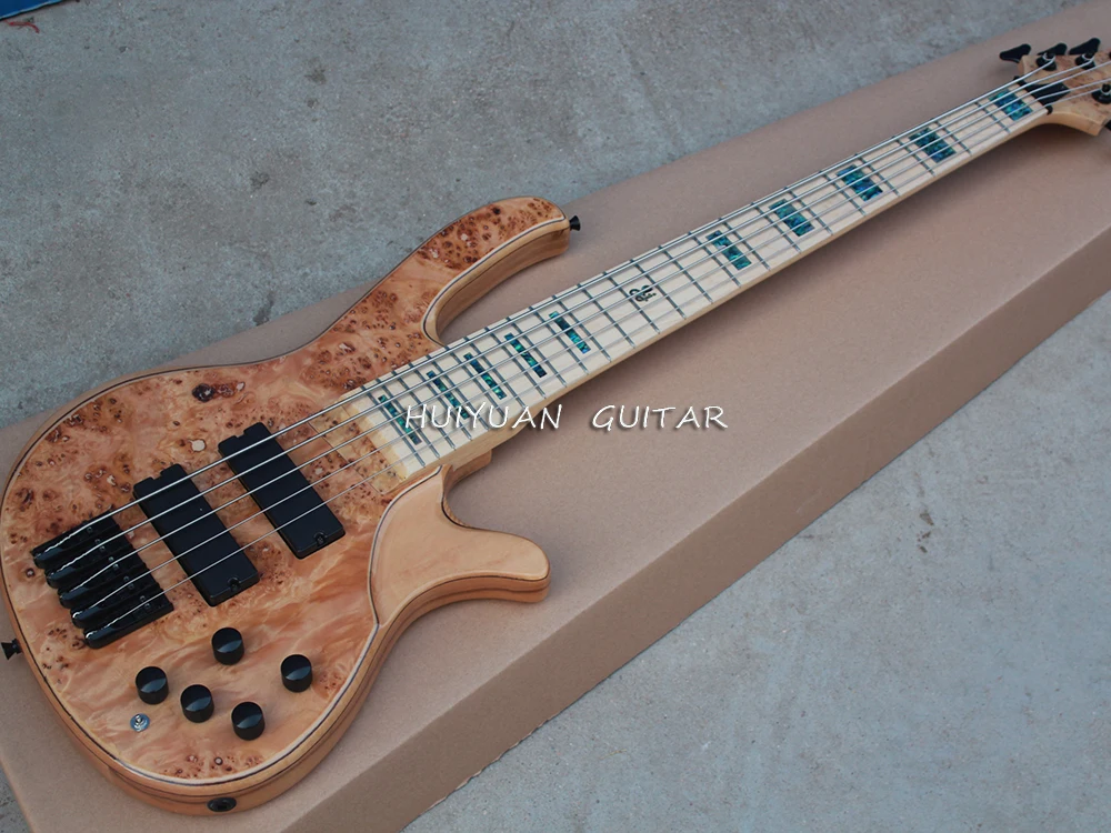 5 Strings Neck-thru-body Ash Electric Bass Guitar with Abalone Inlay,Strings Distance 19 mm