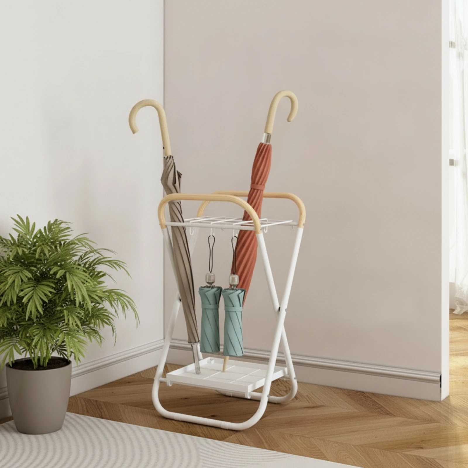 Umbrella Stand with Water-Catching Tray Freestanding Umbrella Holder with Drain Tray Organizer Removable Rust-Resistant