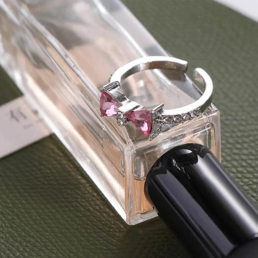 Beauty Pink Bowknot Finger Ring Exquisite Adjustable Bow-tie Ring Alloy Sweet Bowknot Opening Ring Gift