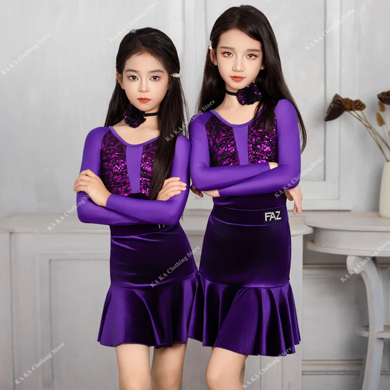 

Детское платье для латинских танцев, танцевальный костюм для самбы, танго, бальное платье для девочек, стандартное платье для латинских танцев сальсы, танцевальная юбка для девочек