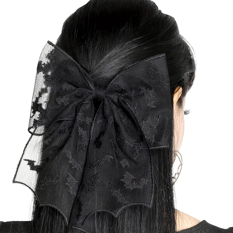 

Halloween Bat Bow Hair Clips Bat Embroidery Lace Tulle Veil Gothic Hairpins Spooky Cosplay Hair Accessories For Women Girls