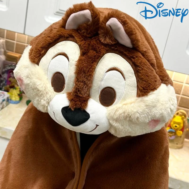 Disney Kawaii Chip \'n\' Dale Cartoon Plush Blanket Autumn And Winter Aesthetic Household Shawl Hooded Portable Fashion Blankets