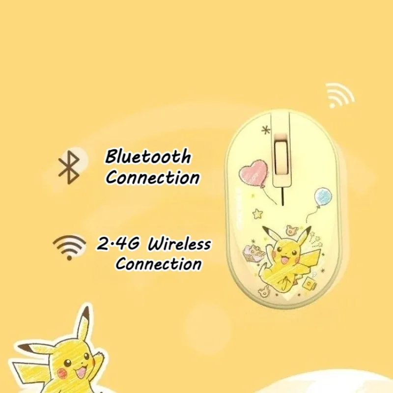 

Wireless Bluetooth Dual-Mode Mouse Pokemon Theme Cartoon Pikachu Mouse Compact Portable Silent Mouse for Mac Laptop Computer