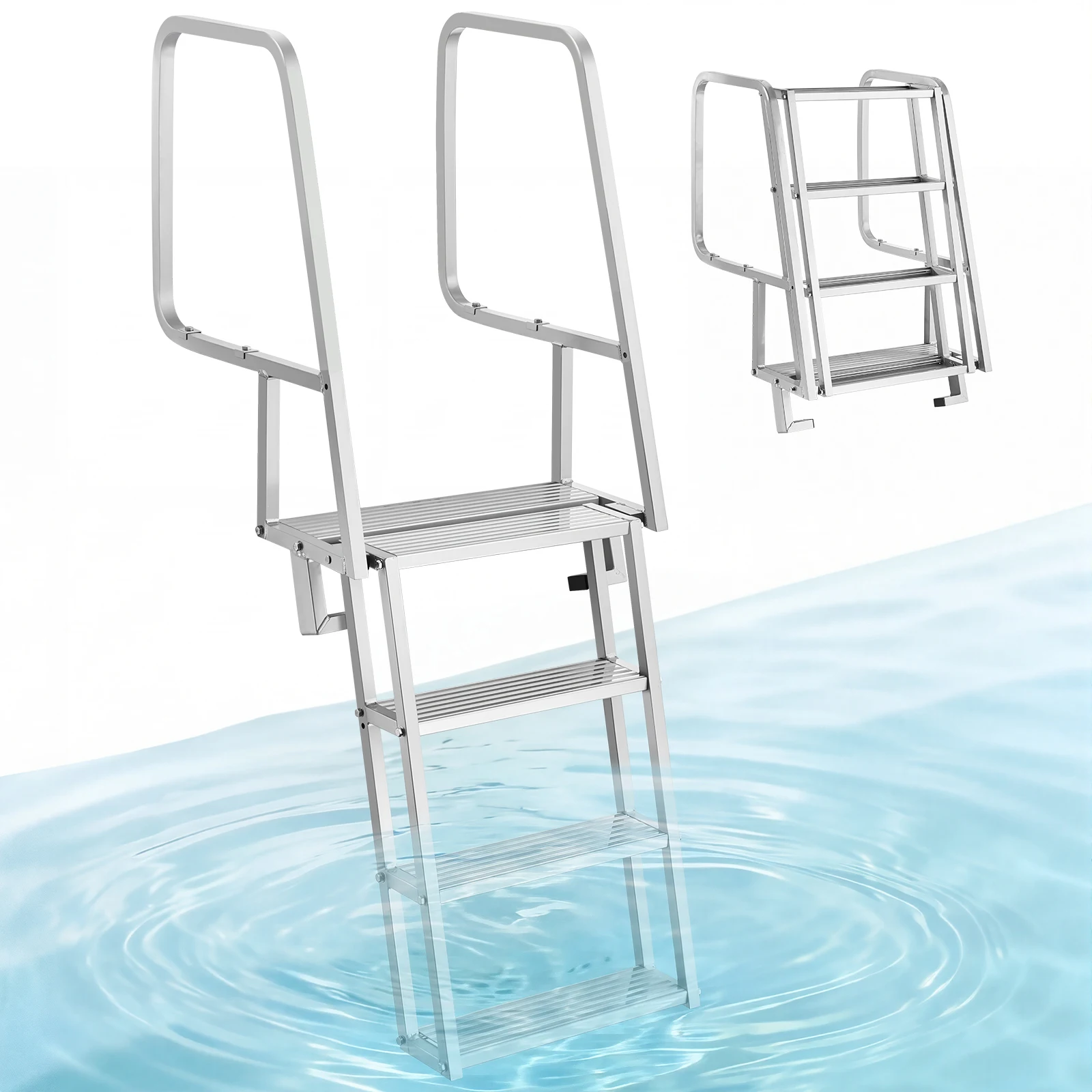 

SucceBuy 4/5/6-Step Flip-Up Dock Ladder 350 lbs Aluminum Alloy Pontoon Boat Swim Ladder with Non-Slip Steps for Marine Boarding