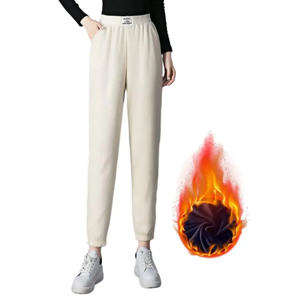 

Women Winter Fleece Thick Pants Lamb Wool Outer Wear Trouser Thermal High Waist Straight Leggings Warm Slim Large Size Pants