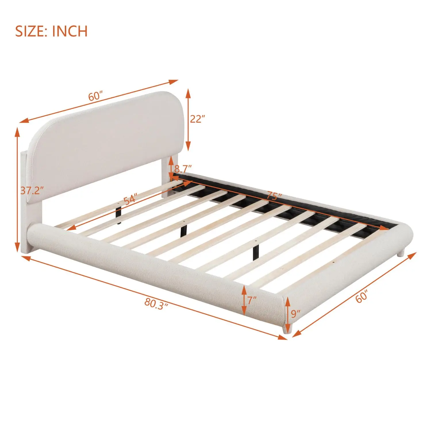 Full Size Cloud Bed Frame, Teddy Fleece Upholstered Platform Bed Frame with Curved Headboard, Sturdy Solid Wood, Customized