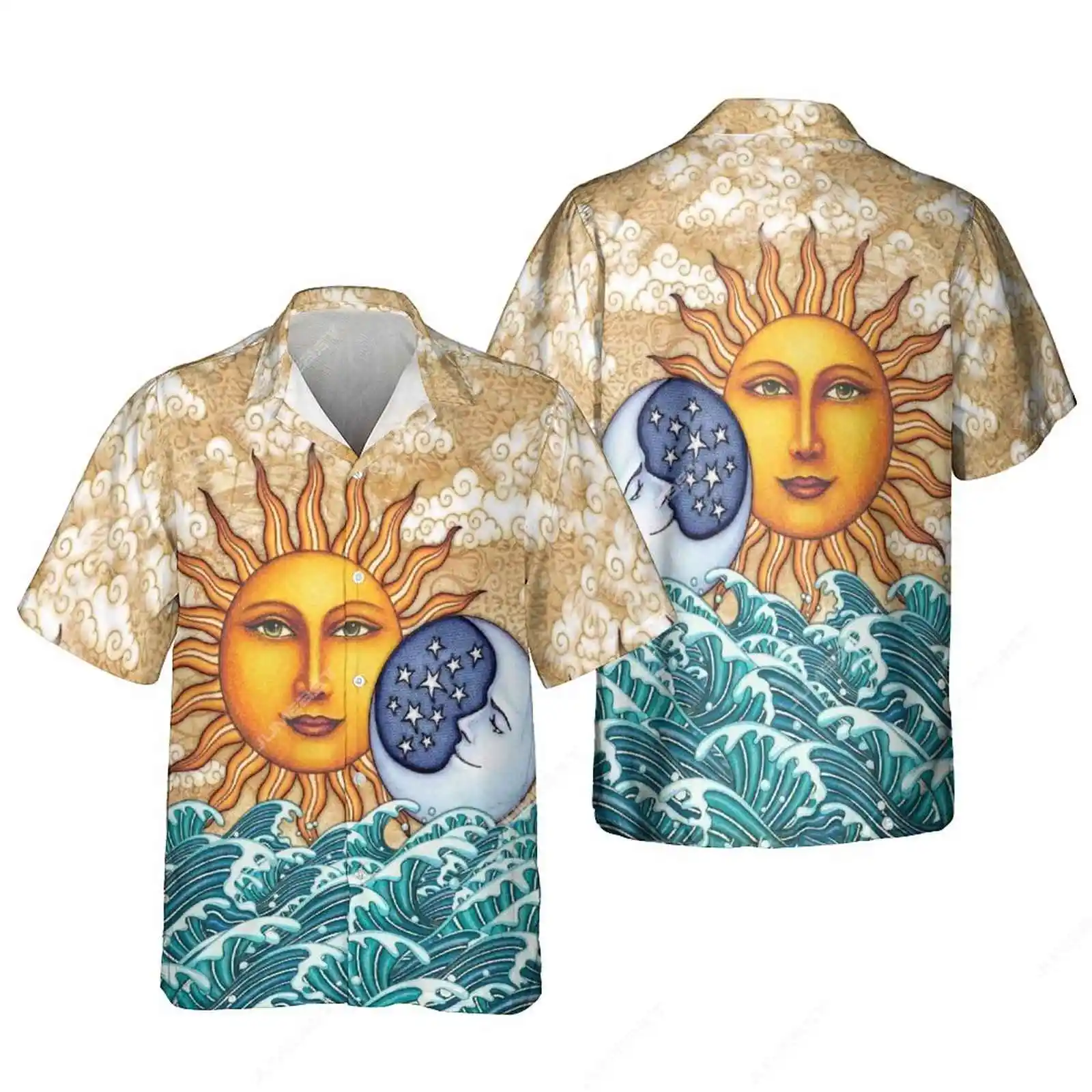 Jumeast 3D Printed Sun God Apollo Men Hawaiian Shirts Hippie Beach Social Shirt  Blouses Sunflower Peace Y2K Vintage 90s Clothes