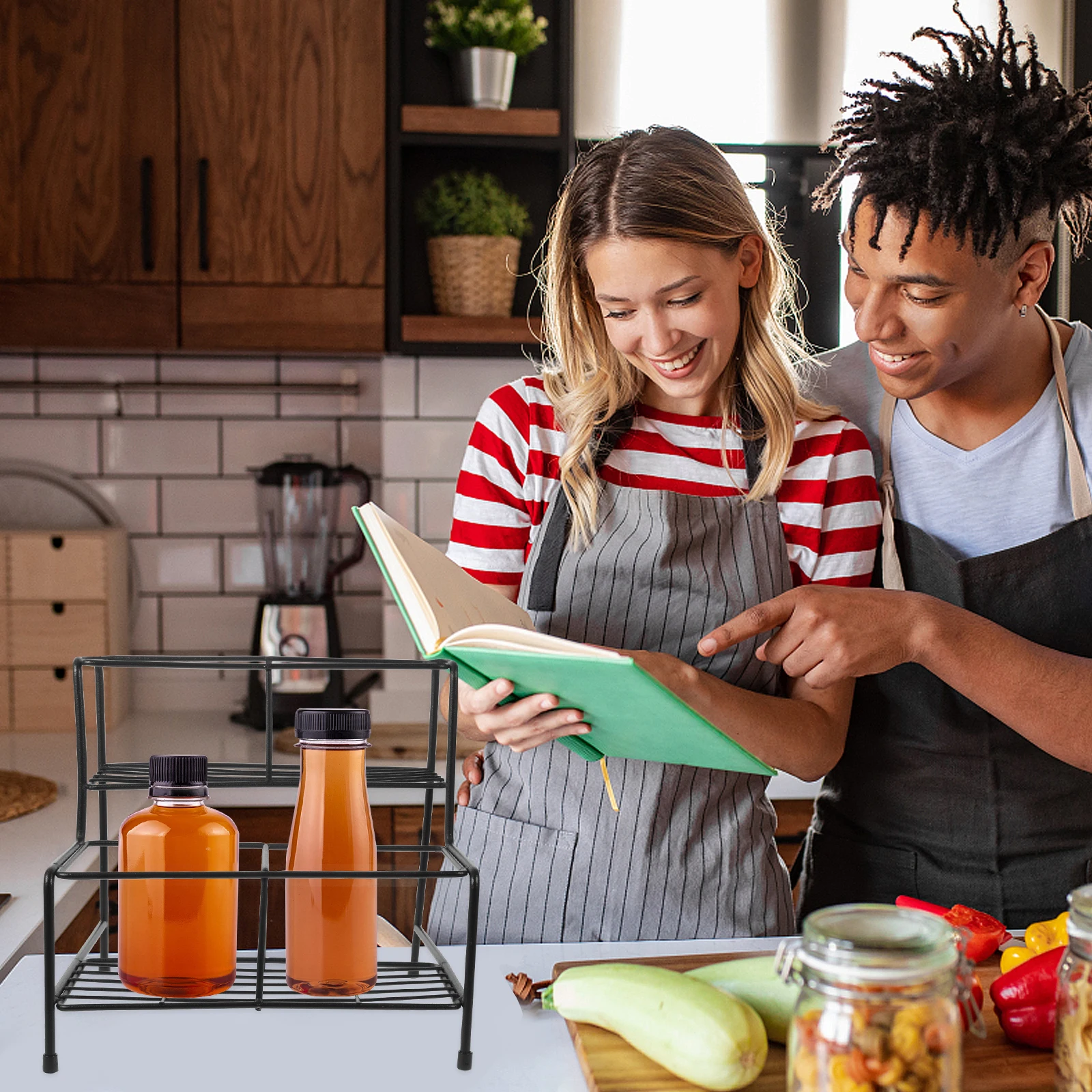 

2-Tier Syrup Bottle Storage Rack Heavy Duty Iron For Kitchen Coffee Bar Organizer Jam Spice Holder Candy Stand Sundries Shelf
