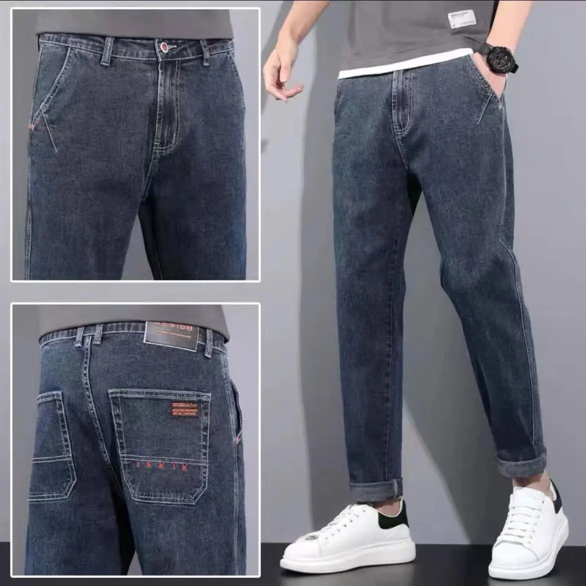 

Jeans Men Fashion Brands Summer Thin Cropped Pants Man Trendy Straight Versatile Casual Pants Male Trousers Korean Men's Pants