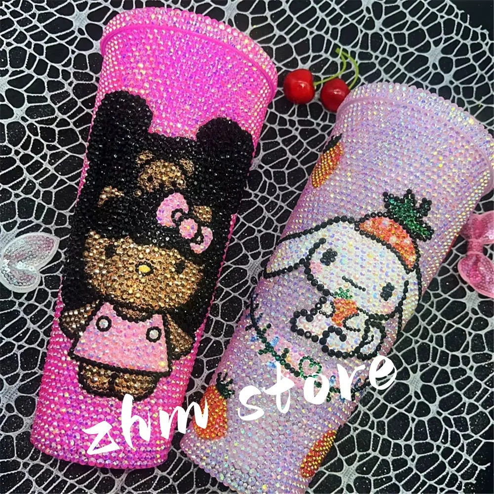 

Customized 24oz Bling Rhinestone Cartoon Decorate Handmade Luxury Lovely Bedazzled Tumbler with Straw for Celebrity Drinking