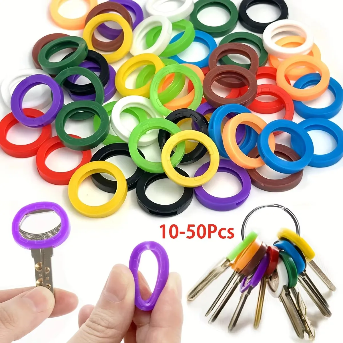 10-50 Peças Capas de Silicone Duráveis para Chaves, Identificadores de Chave, Etiquetas Ocas Codificadas para Chaves Planas Padrão de Casa