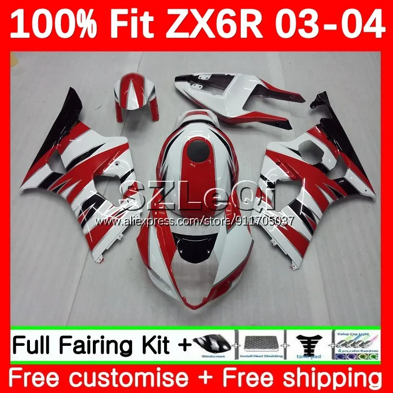 Body+Decal For KAWASAKI NINJA ZX 6R 636 Factory red 6 R ZX636 ZX6R 03 04 10No.99 ZX-636 600CC ZX-6R 2003 2004 Injection Fairing