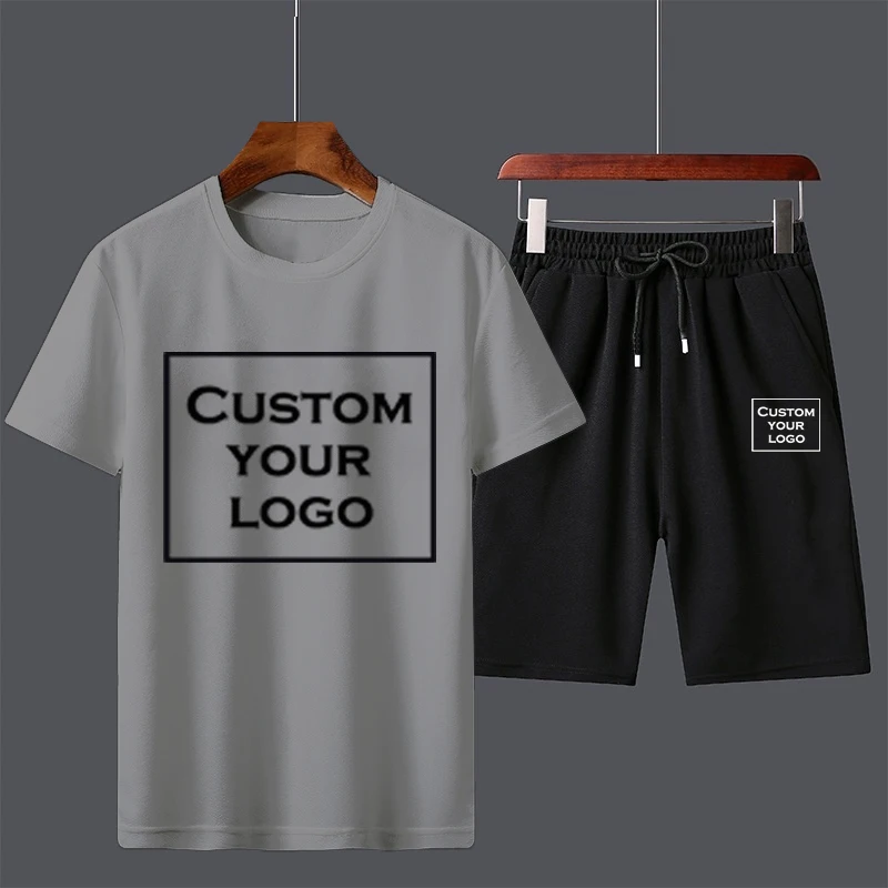 

Customized logo new Summer Men's Fashion Sports Suit Cotton Print T-shirt Shorts Comfortable Short-sleeved Shorts 6 Colors