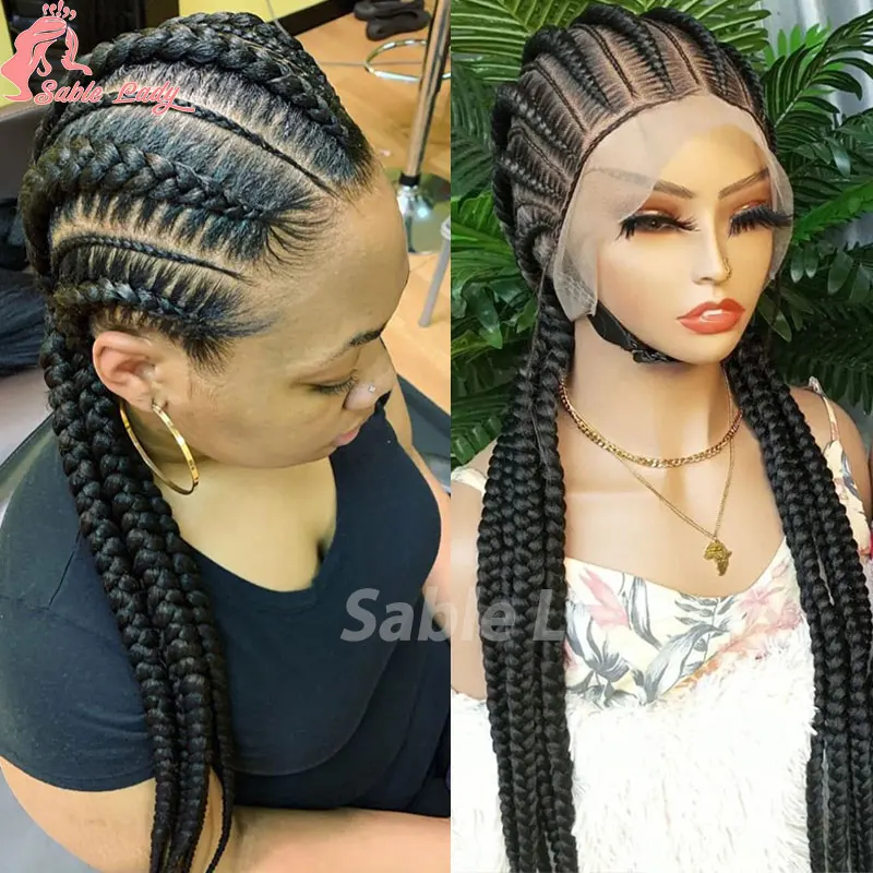 

Synthetic Full Lace Cornrow Box Braided Wig 36" Lace Front Wigs Jumbo Braids Wig For Black Africa Women Braids Wig Braiding Wigs