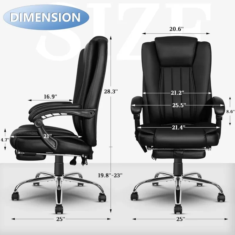 6-Point Massage Office Chair, Heating Executive Office Chair, Big and Tall PU Ergonomic Office Chair with Footrest, Adju