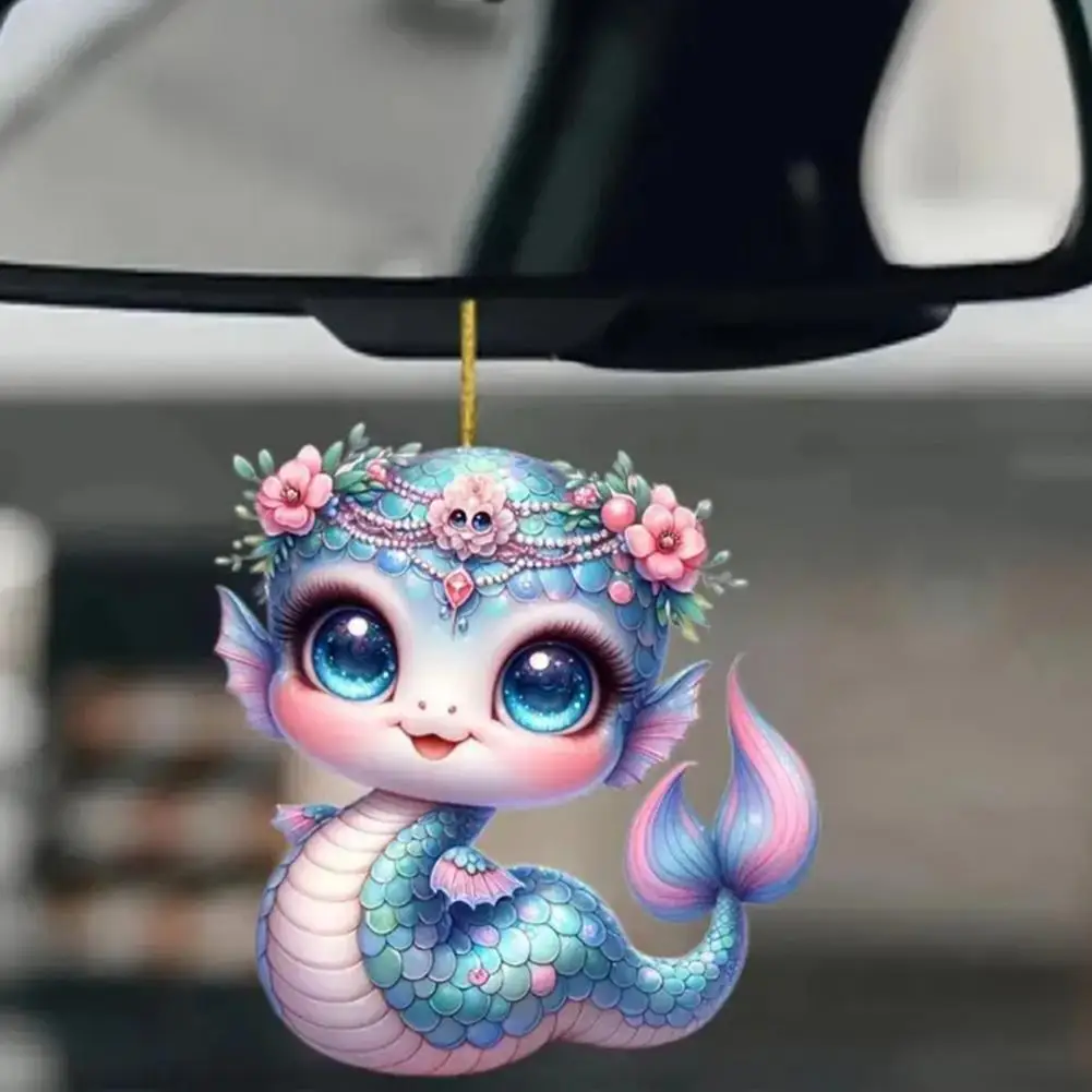 Mermaid Snake Car Pendant Acrylic Flat Decoration for Christmas Hanging Pendant Tree Cute Cartoon Mermaid Lover Gift for Xmas