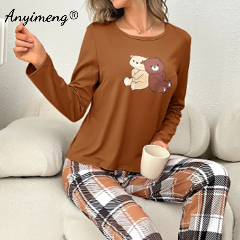 HOT Spring Autumn New Women Pajamas Set Long Sleeves Full Pants Pijama Milk Silk Sleepwear Leisure Loungewear Girls Nightwear