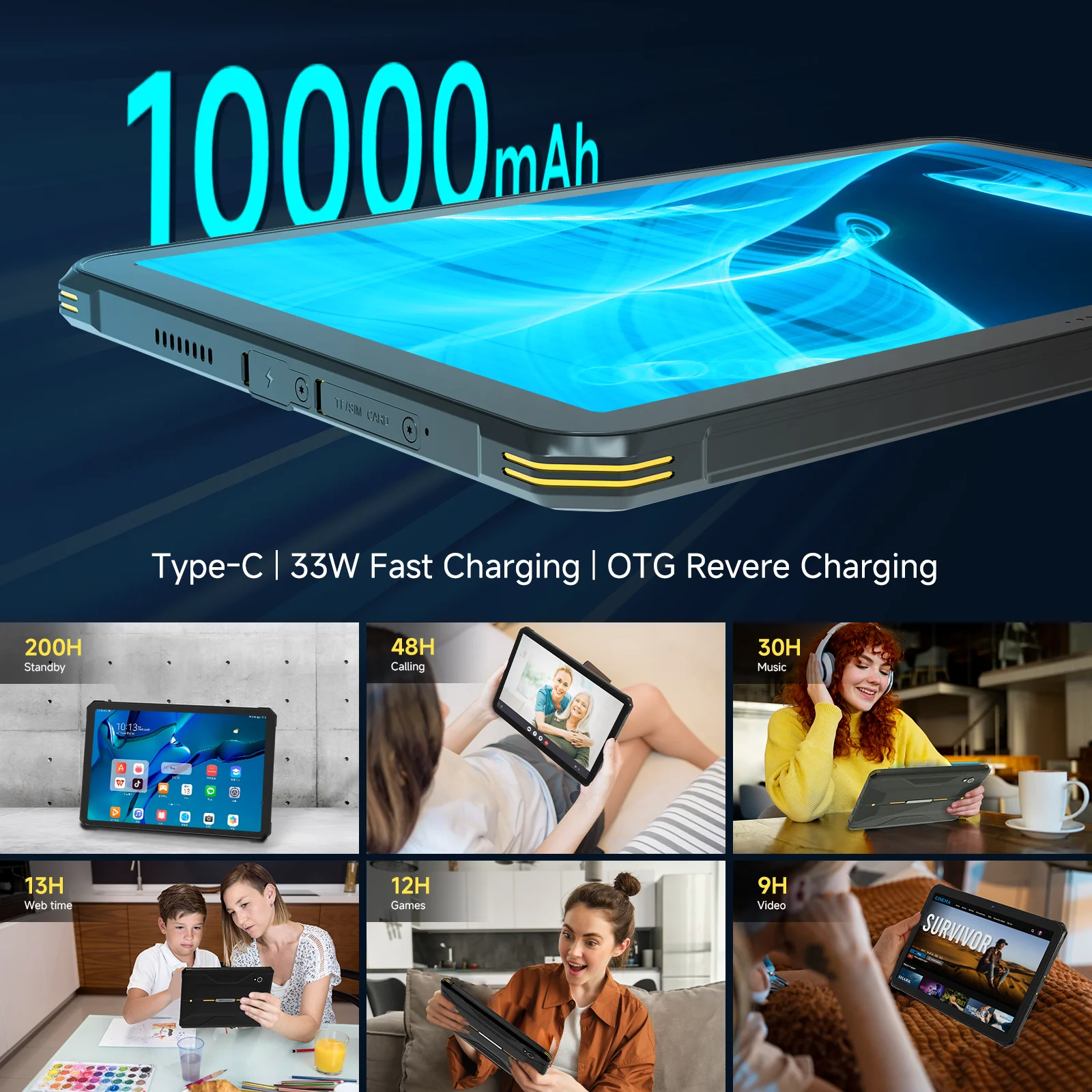 T1 Max IP68 مقاوم للماء Android 14 لوحة خارجية 11 بوصة كمبيوتر لوحي متين مع بطارية 10000 مللي أمبير في الساعة