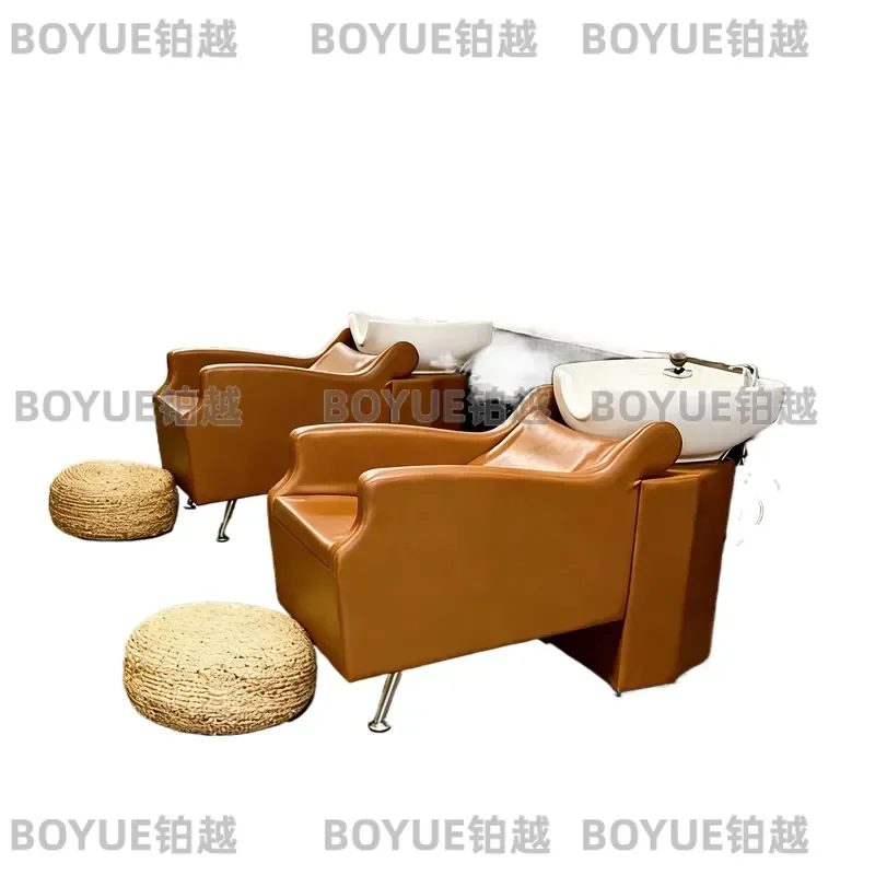 Luxury Shampoo Chair with Thick Cushion Half Reclining Design Ceramic Basin Salon Hair Washing Bed Custom Color for Beauty