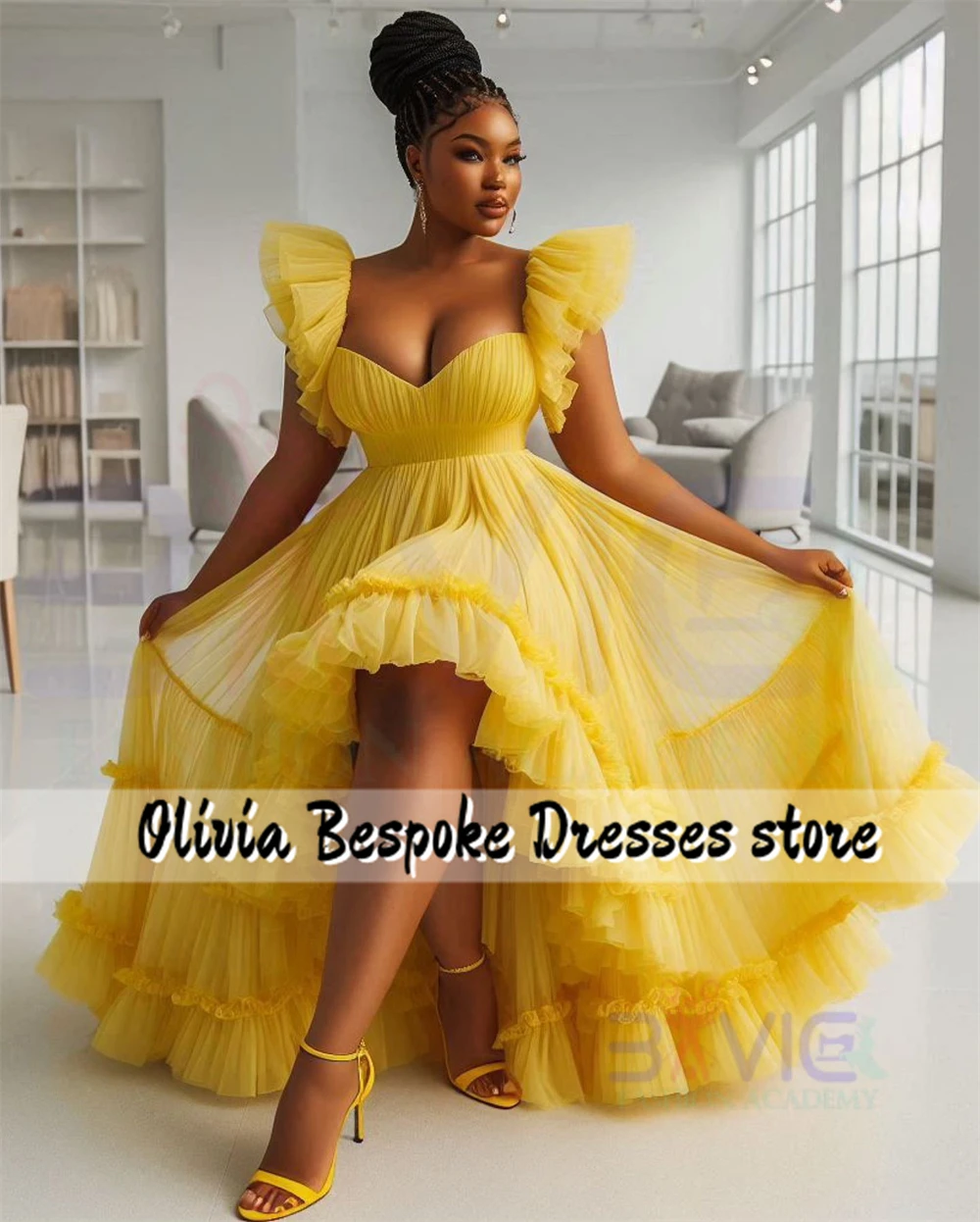 Newfangled Abiti da sera con volant gialli Abito da ballo Abito di lusso africano Donna 2025 Abiti da festa Aso Ebi personalizzati