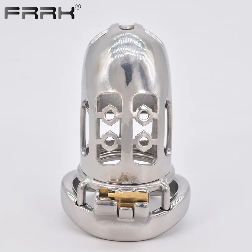 FRRK Bondage Male Chastity Cage Device with Urethral Catheter for Men Adults Erotic Shop Metal BDSM Sex Toys Large Penis Rings