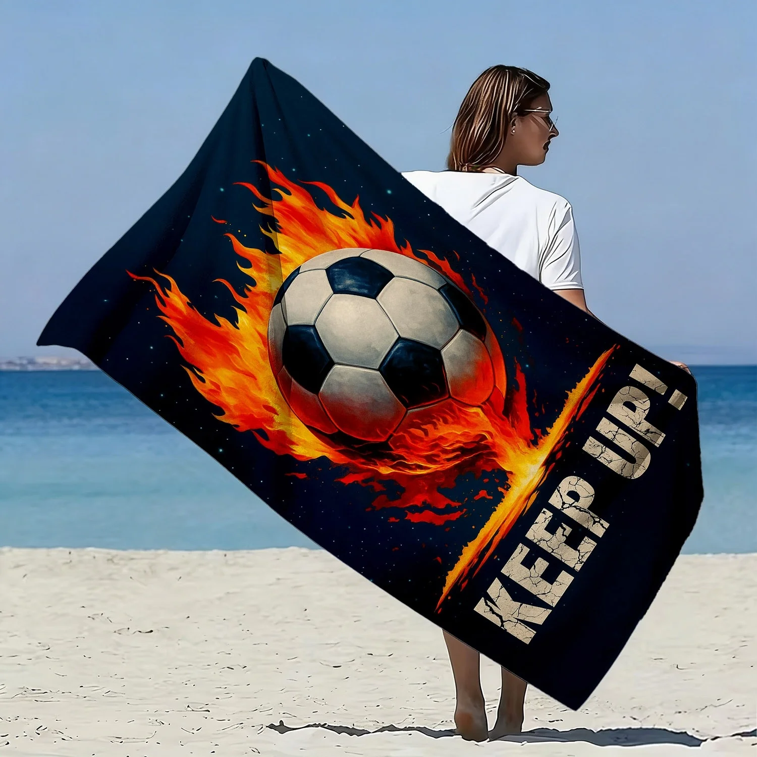 Flame Football Theme Pattern polyester microfiber beach towel is highly absorbent, suitable for swimming and beach outings