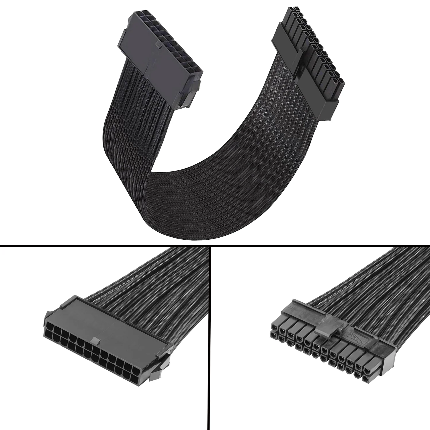 24Pin ATX3.0 Male to Female ATX 24pin Extension Power with Sleeve Cable Cord 30cm for Motherboard Desktops PC Supply Mainboard