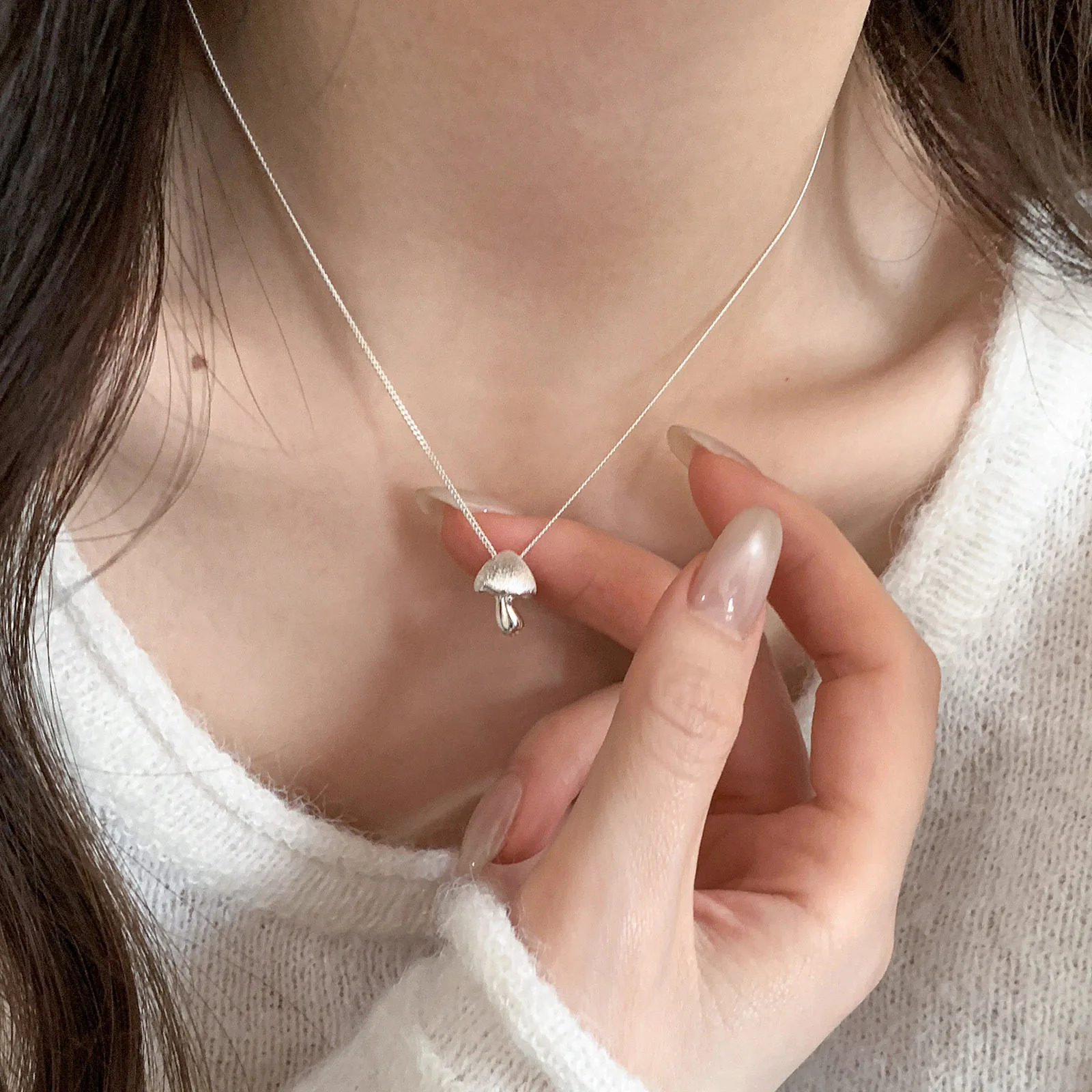 PANJBJ 925 Sterling Silver Irregular Mushroom Necklace for Women Plant Design Creativity Trend Frosted Jewelry Gift Dropshipping