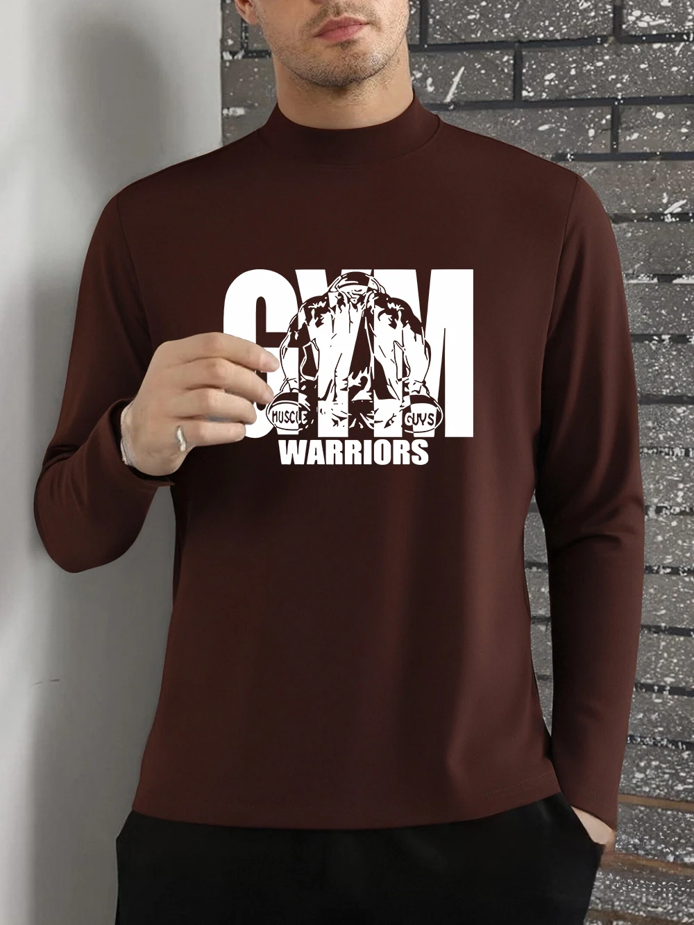 الصالة الرياضية ووريورز العضلات الرجال يطبع تي شيرت الرجال الشتاء الصوف القمم الدافئة نصف الياقة المدورة سليم صالح قاع قميص الملابس الأساسية