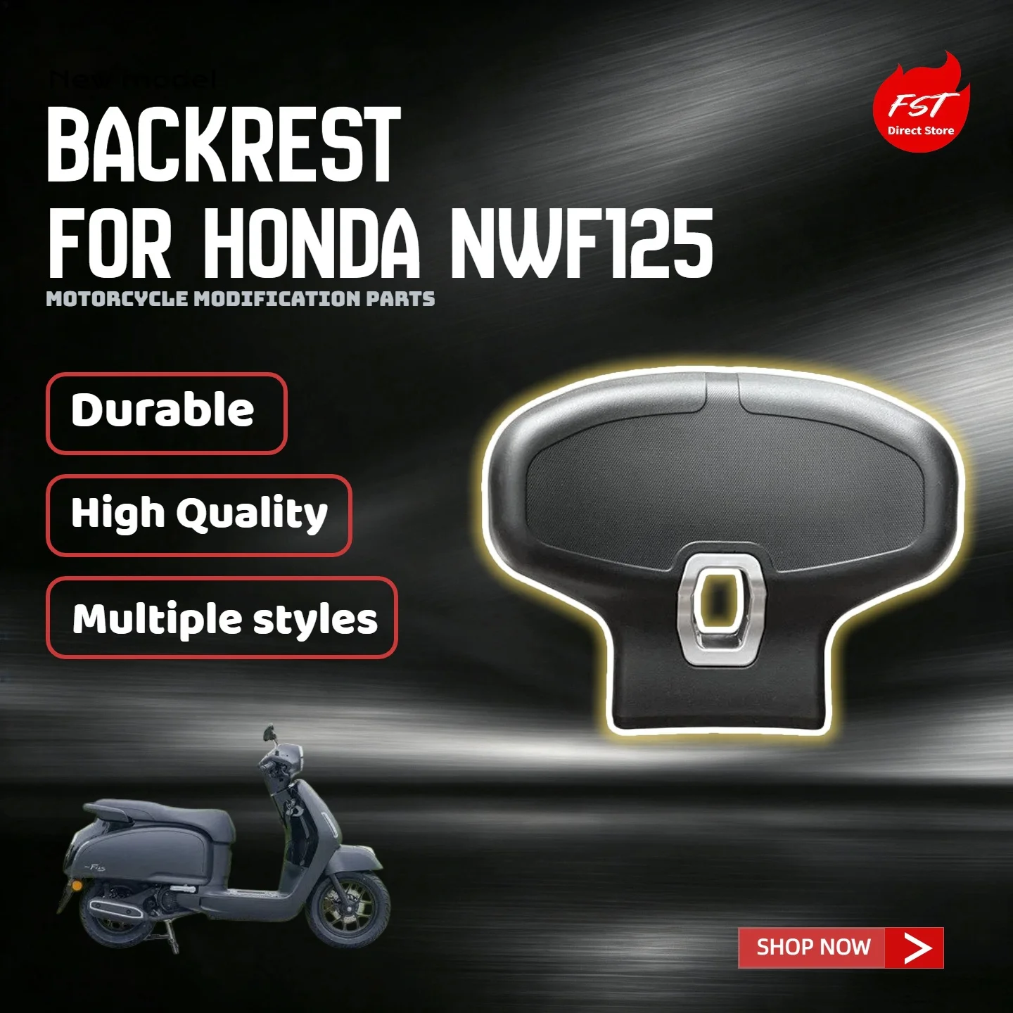 For Honda NWF125 Add-on Rear Passenger Backrest Lumbar Support, No-Drill Installation Motorcycle Accessories