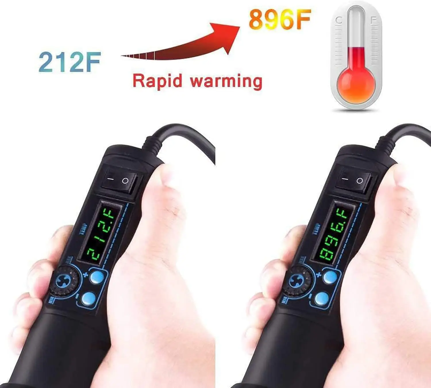 Heat-Gun-Vinyl-Heat-Shrink Rework Station iHGun-1 650W Accuracy Air Force and Temperature Adjustable LED Display