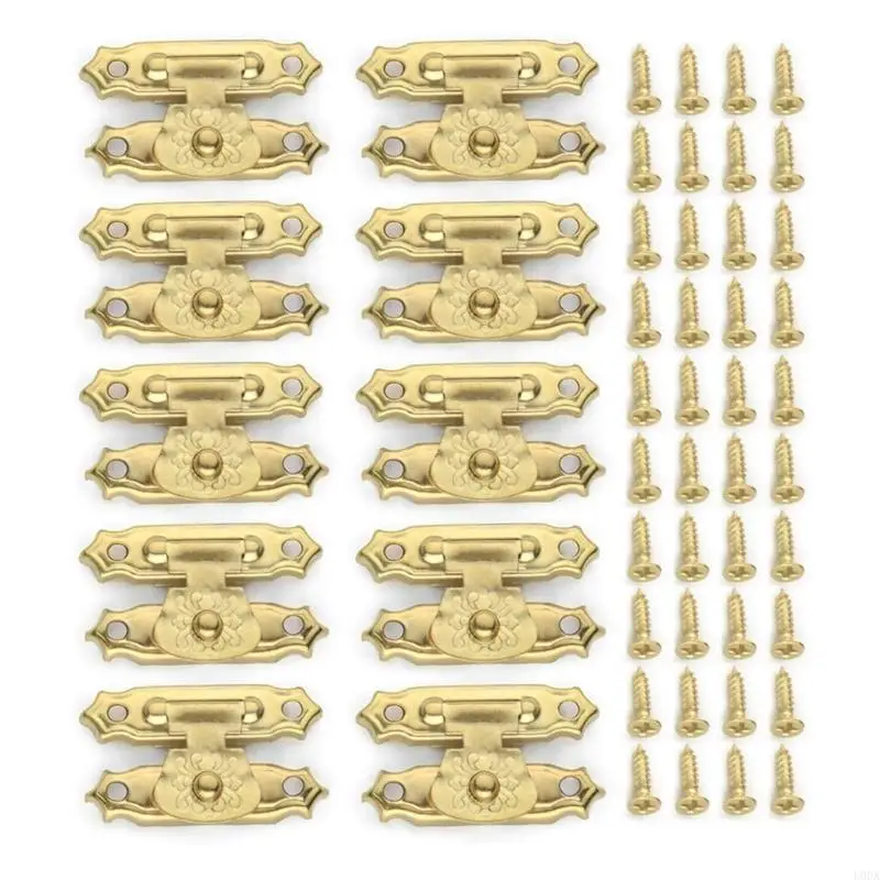 Metal Hardware Box Hasp Clasp 10Pcs for Wooden Storage Repair with Screws, Decorative Accent for Jewelry Chests and DIY Projects