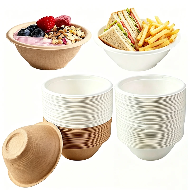 50/100PCS Disposable Paper Bowls Biodegradable Paper Bowls Kitchen Accessories Round Lunch Bowl Home Party Picnic Festival