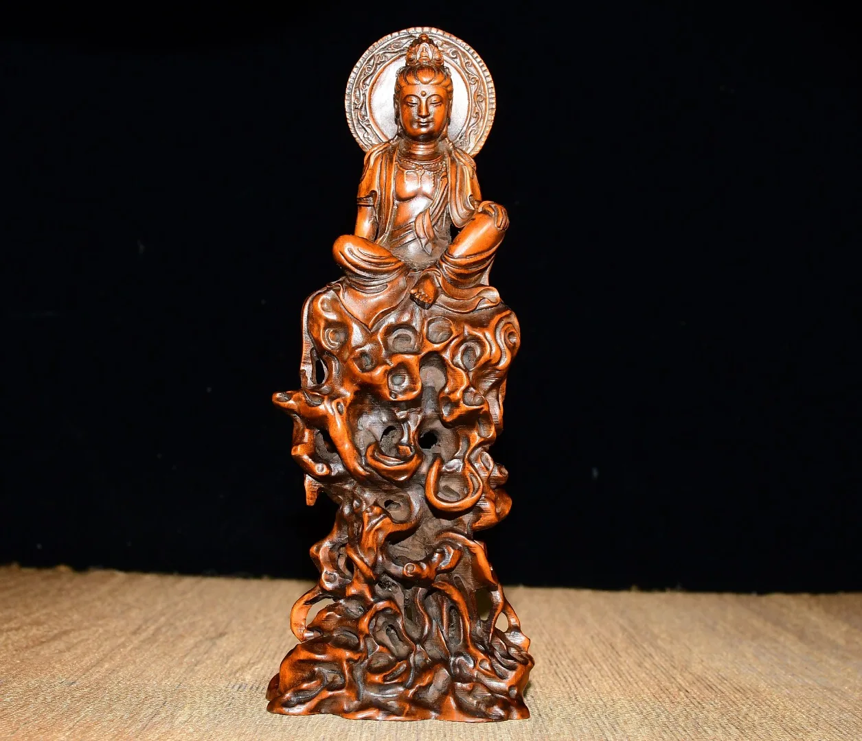 

7"Folk Collection Old Boxwood Bodhi Tree Buddha Guanyin Bodhisattva Sitting Buddha Amitabha Worship Hall Town house